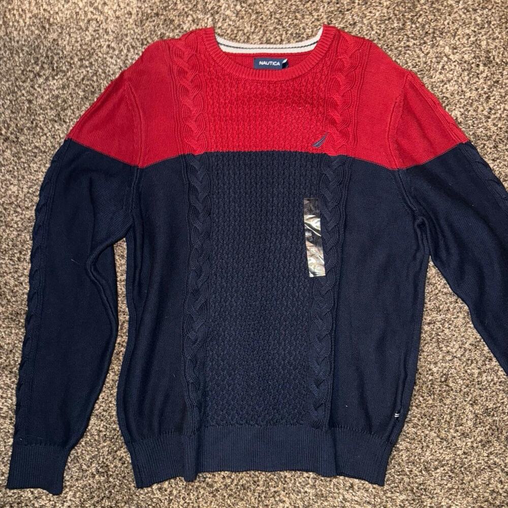 Nautica Red and Navy Crewneck Sweater